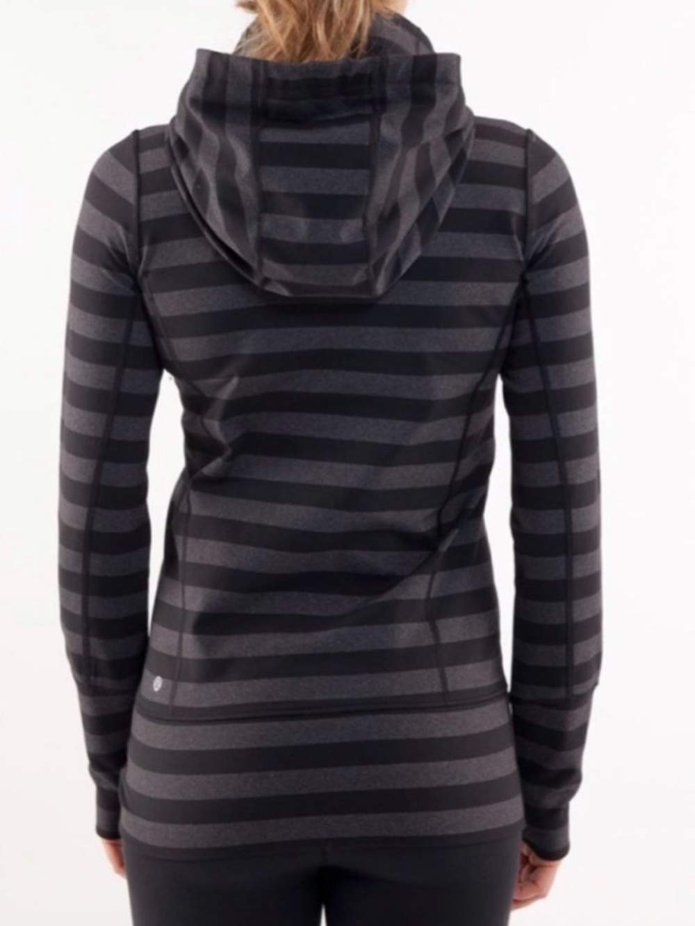 Lululemon Full Zip Hooded Stride Jacket Black Grey Micro Macro Stripe - Sz Small - Picture 2 of 13